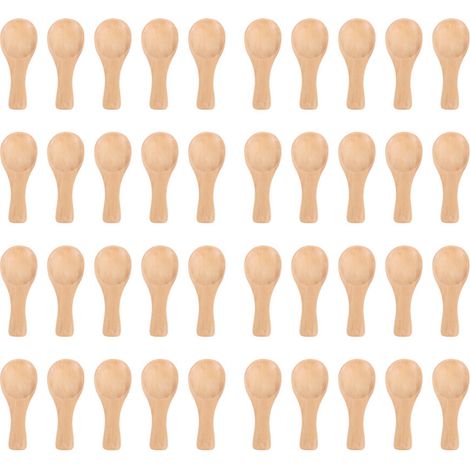 Paquete de 40 cucharas pequeñas de madera con mango corto, perfectas para tarros pequeños de mermelada, especias, condimentos, azúcar, miel, café, etc. (1/4)