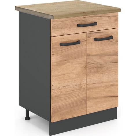 Mueble bajo de cocina R-Line, Roble dorado, 60 cm , Roble AP, Vicco