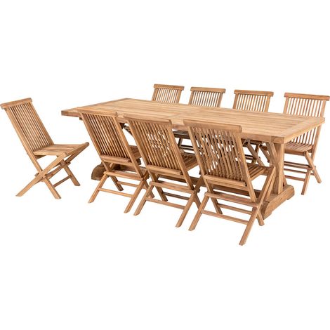 Ensemble repas de jardin table 240x100 cm + 8 fauteuils en teck (1/5)