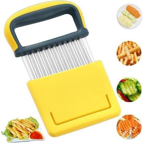 Coupe-Frites.Cutter de Pommes de Terre Manuel.Couteau Lame Ondulée.Couteau de Tranches de Patate.Déchiqueteuse de Pommes de Terre (1/4)