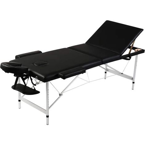 Lit de massage pliable 3 zones, cadre aluminium, noir, hauteur réglable, 186 x 68 cm - PANGIVO (1/5)