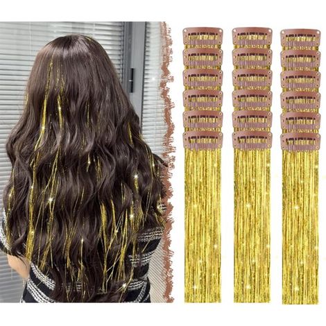 18 Pièces - Bijoux de cheveux - Tinsel de cheveux - Paillettes de cheveux - Extensions de cheveux à paillettes résistantes à la chaleur - Avec clips - Extensions de cheveux à paillettes de festival - (1/5)