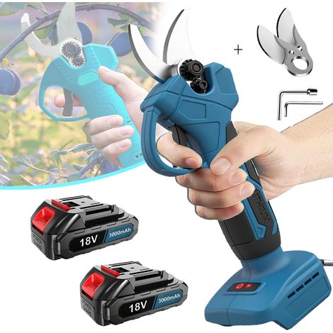 Sécateur électrique, sécateur sans fil 18 V, sécateur, coupe-branches de jardin + batterie 2 x 3,0 A + chargeur, compatible avec la batterie Makita BL1850.