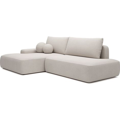 Divano letto angolare sinistro aperto in tessuto testurizzato beige - DAVISO
