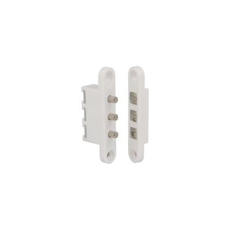 Connecteur passe courant pour portes avec 3 Bornes Ampérage maximale : 5 A , Permet le passage du courant lorsque la porte est fermée , plastic, blanc