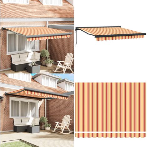 Auvent rétractable jaune et blanc 3x2,5 m tissu et aluminium - Store Véranda - Auvent Extensible - Parasol Mural - Protection Solaire Extérieure - Abri Terrasse - Home & Living (1/5)
