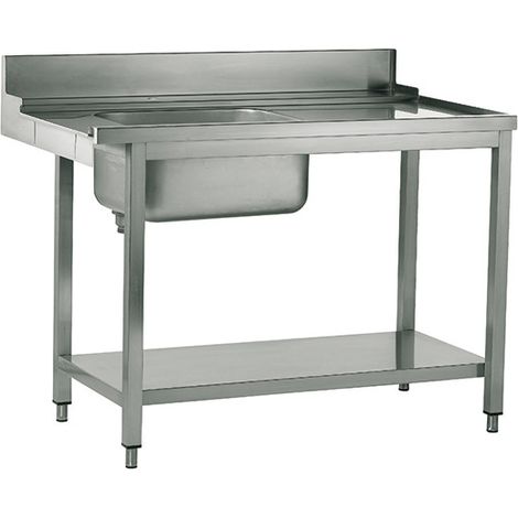 Table d'Entrée Inox Droite avec Évier à Gauche pour Lave-Vaisselle à Capot - Virtus