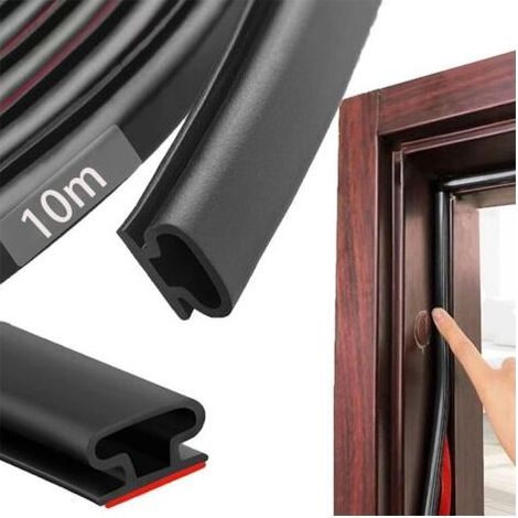 Portes et fenêtres, joints de porte en caoutchouc de type D, isolation contre le froid et le bruit (noir 10 mètres) (1/5)