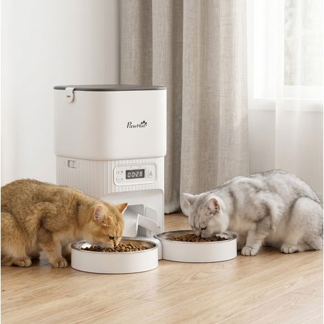 Comedero automático para gatos 4 L con 2 cuencos de acero inoxidable DESVIAE (1/5)