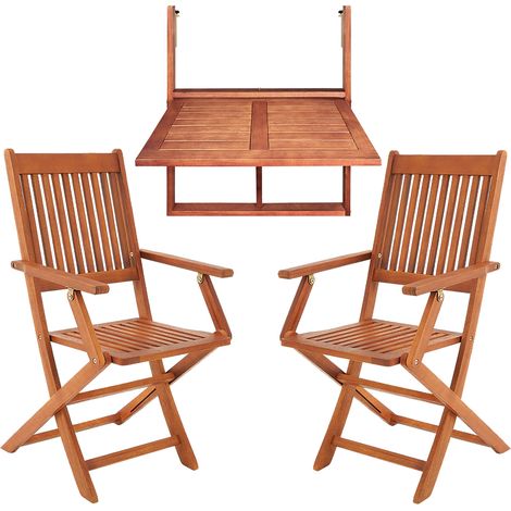 Casaria Set de balcon 3 pièces en bois d'Acacia 1 table suspendue et chaises pliable 65x45x87cm certifié FSC salon de jardin (1/5)
