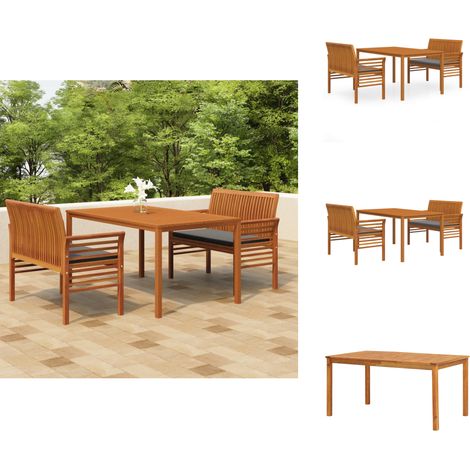 Ensemble à manger d'extérieur 3 pcs et coussins Acacia solide - Meubles De Jardin - Salon De Jardin - Set De Jardin - Meubles En Acacia - Table De Jardin (1/5)