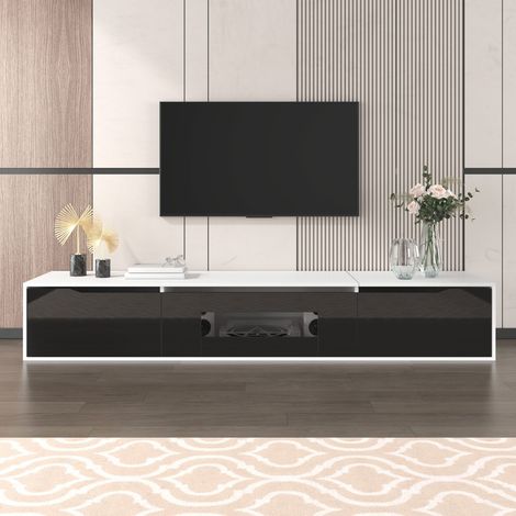Meuble tv laqué brillant noir et blanc avec éclairage led multicolore intégré (1/5)