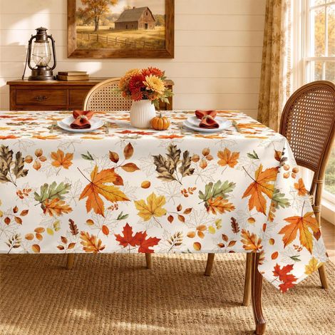 Tischdecke Ahornblatt Design 152x264 cm waschbar Polyester rechteckig