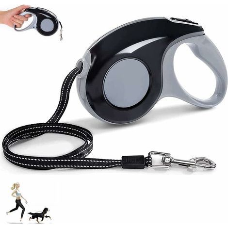 Laisse rétractable de Chien Laisse pour Enrouleur de 5M avec Design Ergonomique et Rétractation Laisse Confortable Laisse de Dressage pour Les Tailles de Chien Jusqu’à 16kg Laisse Réglable (Black) (1/5)