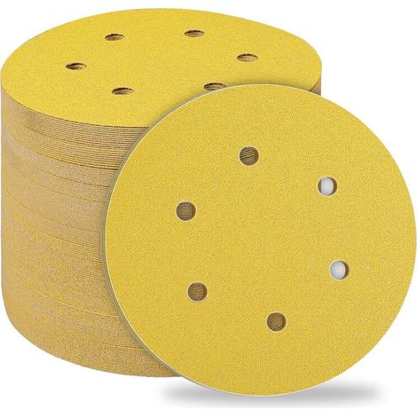 50 Pièces Disques Abrasifs 150mm, Abrasifs de Ponçage Ponceuse tampons ponçage ronds 6 trous Grain 80 pour Poncer Polir Dérouiller pour Ponceuse Excentriqu (1/5)