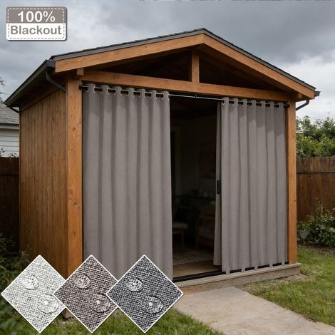 HEMVOR Rideau extérieur occultant 100 % imperméable 254 x 214 cm anti-vent effet lin Taupe, 1 panneau