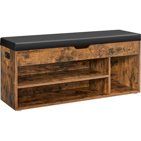 VASAGLE Scarpiera Panca Ingresso, Panca Contenitore con Cuscino Imbottito, 3 Scomparti, Ripiani, Soggiorno Corridoio Camera da Letto, Portata 136 kg, Marrone Vintage LHS130B01 (1/5)