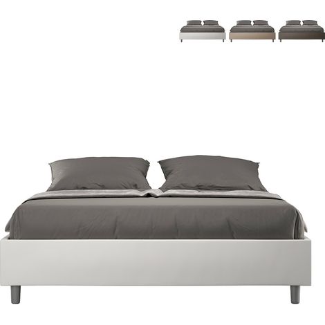 Letto matrimoniale con rete imbottito 160x190 similpelle bianco Azelia (1/5)