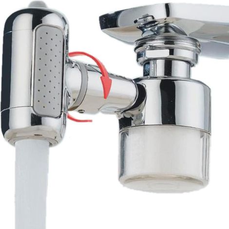 Boquilla rociadora universal extensible con protección contra salpicaduras, brazo mecánico giratorio y filtración de cuatro funciones, color plata, versión corta. (1/5)