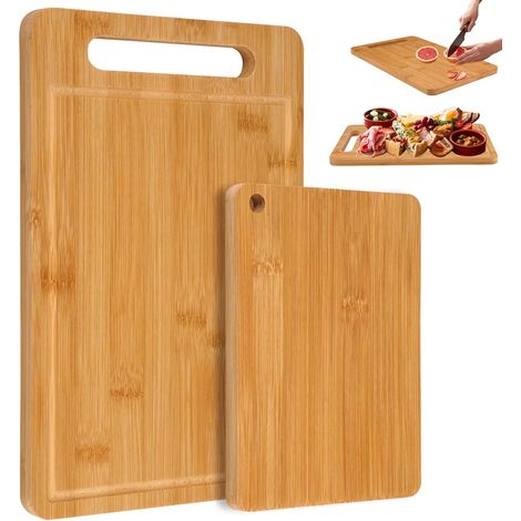 2 Pièces Planche a Decouper Bambou 33 X 22 X 1,2 cm / 22 X 15 X 1 cm (1/5)