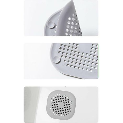 [Abflussgitter] Haarfänger mit Saugnäpfen für Abflüsse in Spüle, Dusche und Küche, rutschfestes TPR-Material, Grau (1/5)