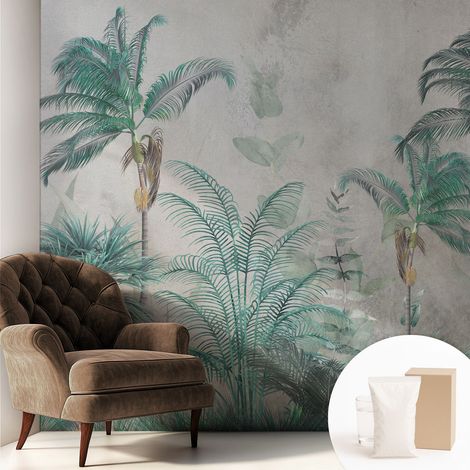 Papier peint intissé avec imprimé pour décoration intérieure pour rénovation a motif - Colle incluse gratuite Oasis exotique 250x250 cm (1/5)