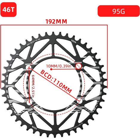 46T Plateau de vélo monovitesse 4 trous à griffes, entraxe 110 BCD, dents positives et négatives, pignon 36T58T compatible avec les transmissions 5/R7/8000 (1/5)