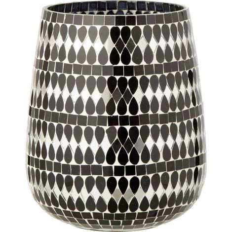 Photophore Mosaïque en Verre "Chevel" 21cm Noir