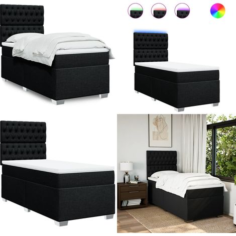 Boxspringbett mit Matratze Schwarz 90x190 cm Stoff - Boxspringbett - Doppelbett - Bettgestell - Kopfteil - LED Beleuchtung - Home & Living (1/5)