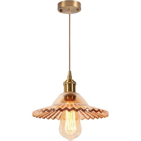 AXHUP Industrielle Rétro Verre Suspension Luminaire Vintage Lampe Eclairage de Plafond E27 pour Entrée Couloir Salon Salle Ambre (1/5)