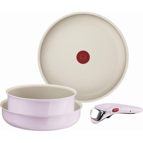 Tefal Ingenio Serenity - Set di 4 pentole con rivestimento antiaderente, manico rimovibile sicuro, design impilabile, rosa Clay, L830S404 (1/2)