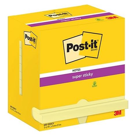 PACK 12 BLOCS 90 HOJAS NOTAS ADHESIVAS 76X127MM SUPER STICKY CANARY YELLOW CAJA CARTÓN 655-12SSCY-EU POST-IT 7100290175
