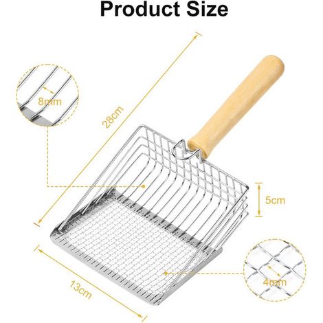 Pelle à Litière pour Chat en Métal avec Manche en Bois - Grande Pelle Profonde avec Crochet Suspendu pour Petites et Grandes Particules