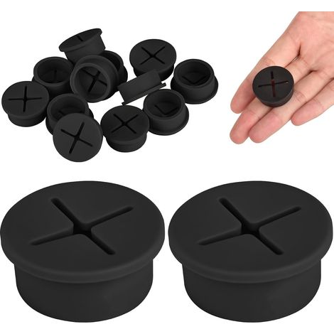 Lot de 12 (noir) œillets de câble en caoutchouc de 20 mm pour bureau, maison, bureau, table, organisateur de fils (1/5)