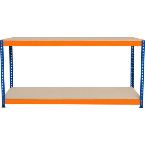 Banco da Lavoro Garage 180x45x90cm - 2 Ripiani, Acciaio Rinforzato, 300kg/Ripiano, Montaggio Senza Bulloni, Layout Regolabile, Piedini in Gomma, 3 Barre di Supporto