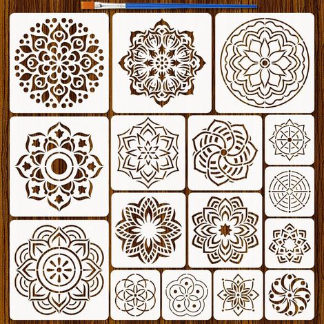 16 Pièces Pochoirs de Peinture à Points Mandala avec 1 Pinceau Plastique 20cm/15cm/10cm Pochoirs de Motif Mandala Fleur pour Peinture sur Bois Mur Tissu Meuble DIY Décoration Maison (1/5)