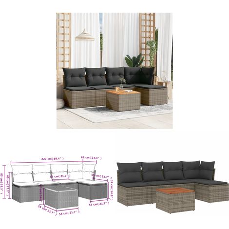 Salon de jardin 6 pcs avec coussins gris résine tressée - Ensemble Salon De Jardin - Salon De Jardin Extérieur - Meuble De Jardin - Mobilier De Jardin - Résine Tressée - Home & Living (1/3)
