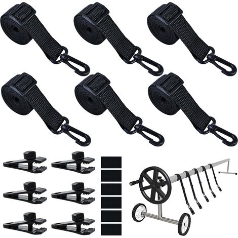 Lot de 6 bandes de maintien et pinces pour enrouleur de piscine, bandes de maintien, film de piscine, pour couverture solaire, enrouleur de film de piscine, enrouleur de bâche de piscine pour système (1/5)