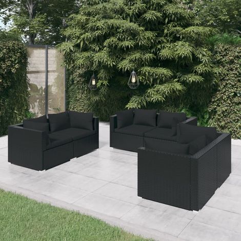 Salon de jardin 6 pcs - Canapé de jardin - Ensembles de Meubles d'exterieur - avec coussins Résine tressée Noir Chic-793058 (1/4)
