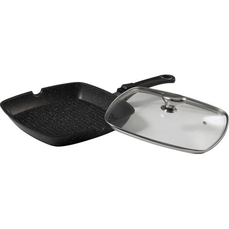 Pradel Excellence 52383M Padella Grill Tipo Pietra con Coperchio in Vetro 28 x 28 cm (1/4)