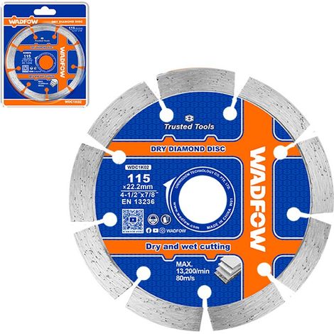 Disco diamantato da taglio a secco WADFOW da 115 mm, foro da 22,2 mm, per smerigliatrici angolari