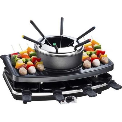 Continental Edison – Appareil à raclette et fondue 8 personnes – Plaques interchangeables – Compact et esthétique – Pour moments conviviaux
