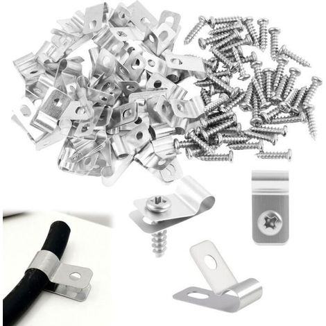 100pcs Pinces Clôture – Aluminium 19x10mm avec Vis – Fixation Grillage Rigide Poteau Mur (1/4)