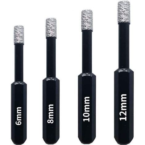 Coffret 4 Forets diamant pour Carrelage, Céramique, Grès Cérame, Tuiles, Verre, Pierre. Professionnelles Mèches Diamantées Scies-Cloches - 6mm 8mm 10mm 12mm (1/5)