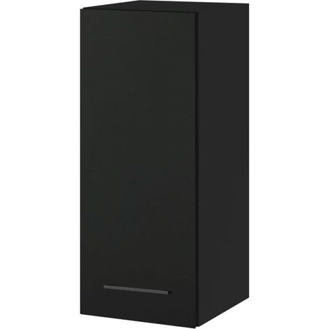 Meuble haut de cuisine Lovia noir Mat 1 porte L 30 cm - Porte avec poignée apparente Black (1/4)