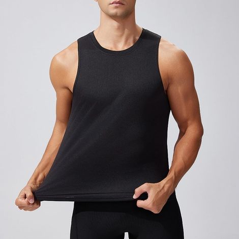 Men's quick-drying, breathable, sleeveless running tank top for bodybuilding, fitness, training, summer sports, grey (size M, black) (1/5)