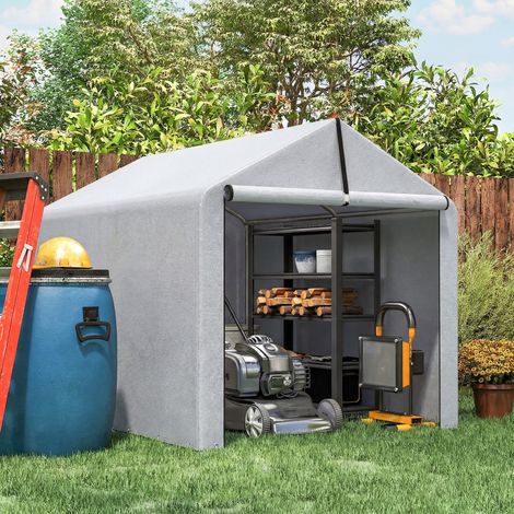 Gartenhäuschen für Werkzeug und Fahrräder mit verzinktem Stahlrahmen und Rolltor, Grau
