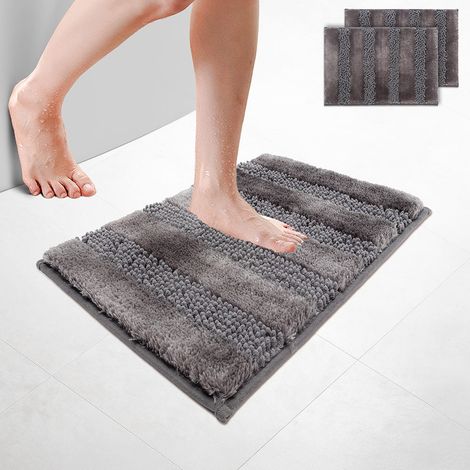 VOUNOT® 2er-Set Chenille Badematte Rutschfeste, Mikrofaser Badezimmerteppich 40x60cm Grau
