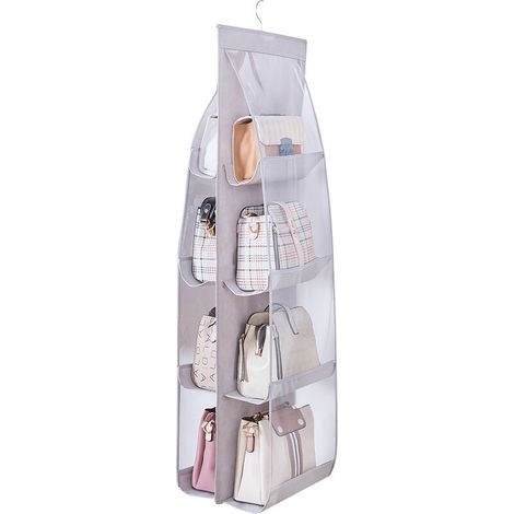 royaluxe - 1 Pièces Sac De Rangement pour Sac à Main Suspendu, Sacs Penderie Sac De Rangement Suspendu, 8 Grande Poches, pour Chambre à Coucher du Placard Familial, Gris (1/5)