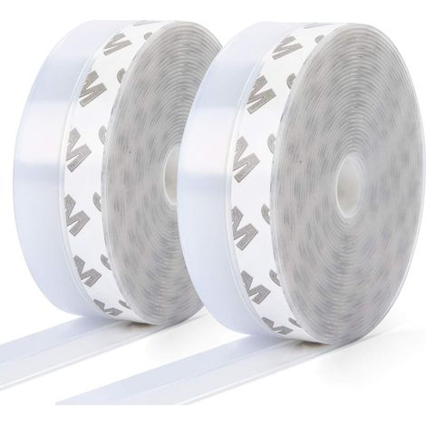 Tira de sellado de silicona de 10 m x 25 mm, paquete de 2, autoadhesiva para puertas y ventanas, sello transparente para la parte inferior de la puerta, a prueba de polvo, resistente a la intemperie y (1/5)